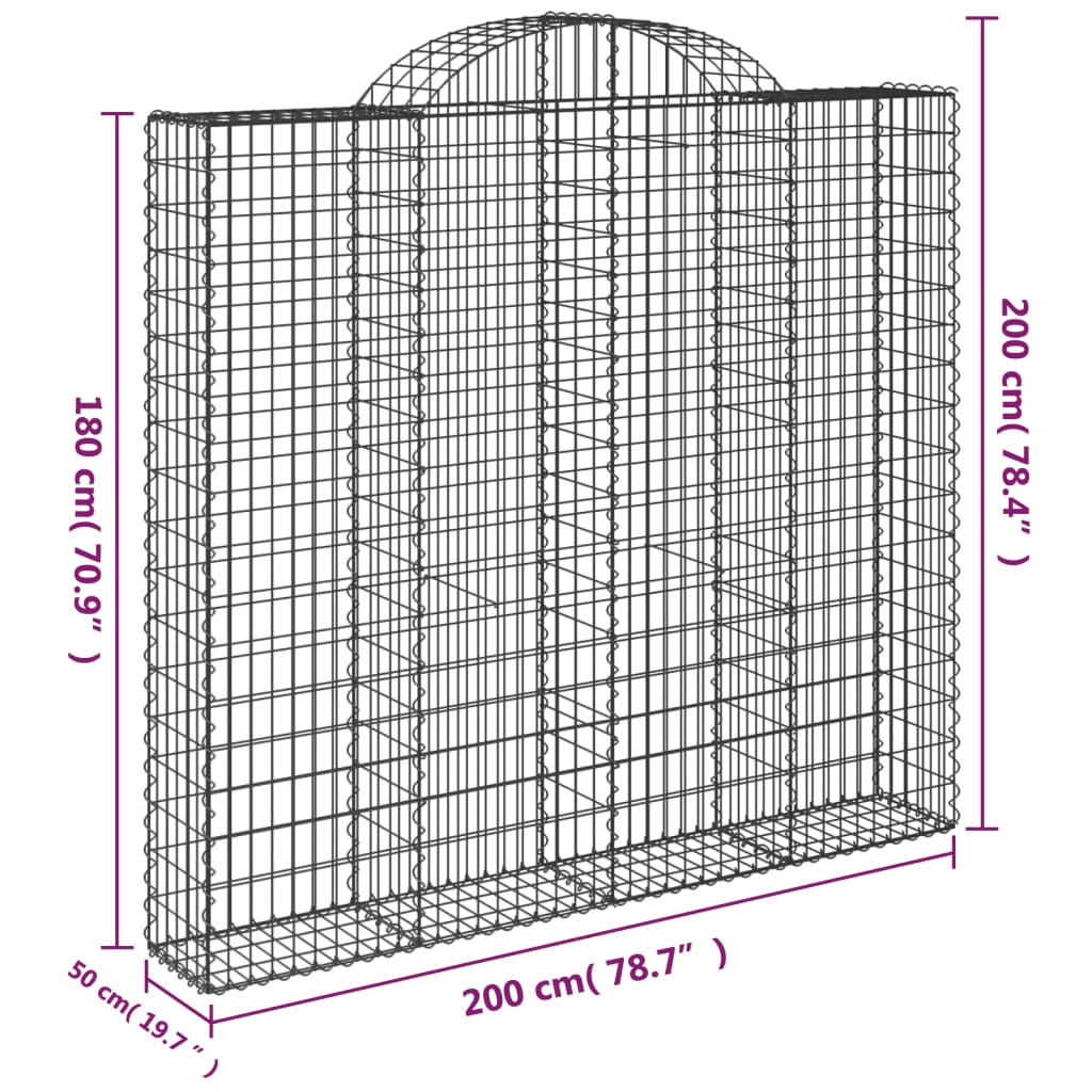 Coșuri gabion arcuite 15 buc, 200x50x180/200cm, fier galvanizat