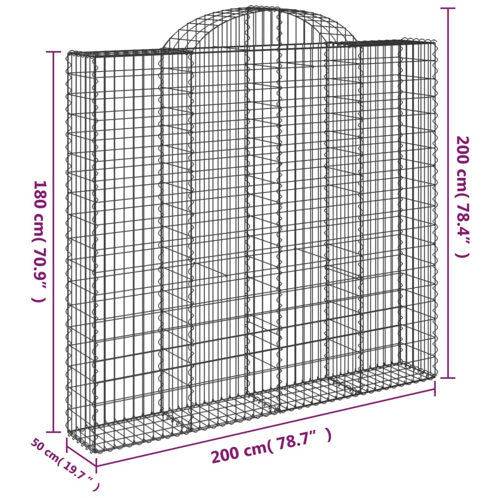 Coșuri gabion arcuite 20 buc, 200x50x180/200cm, fier galvanizat