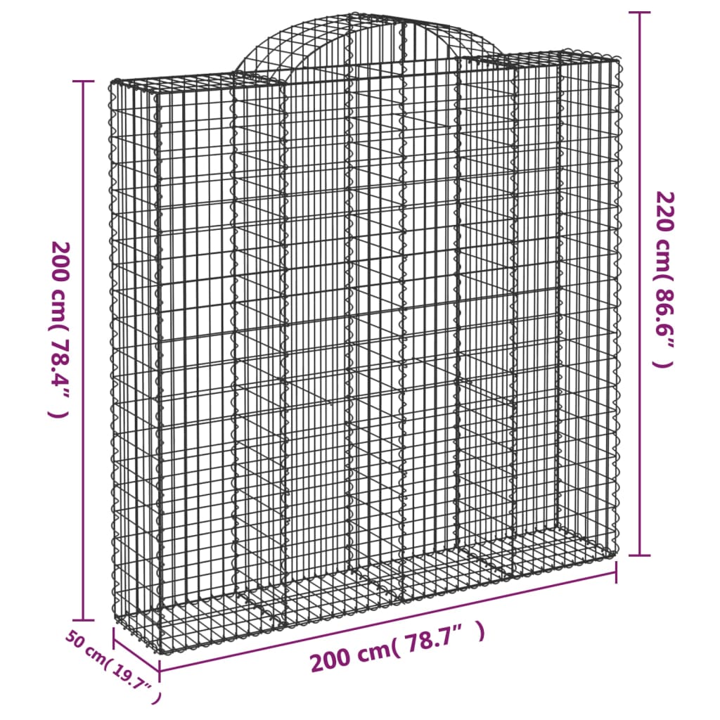 Coșuri gabion arcuite, 9 buc 200x50x200/220 cm, fier galvanizat