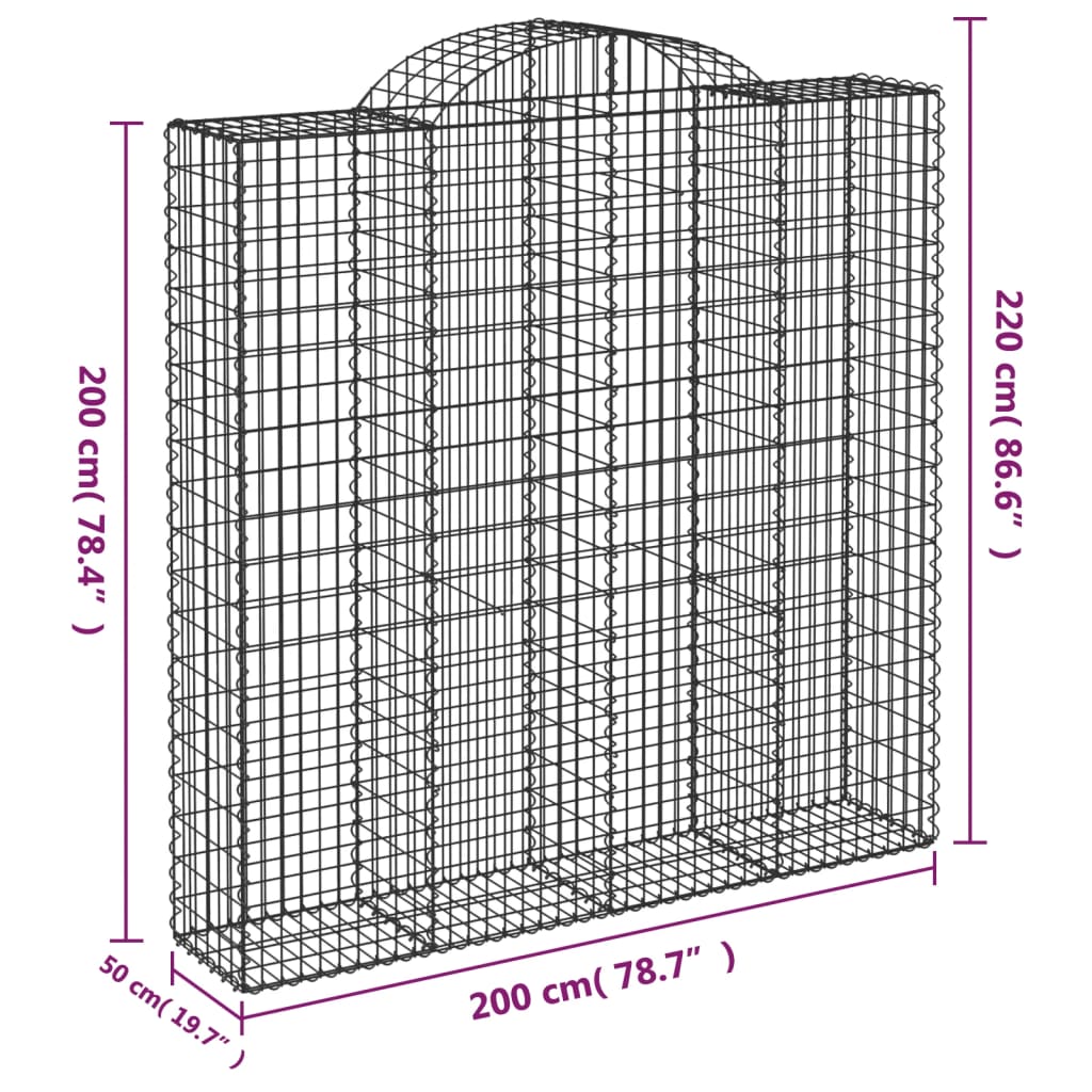 Coșuri gabion arcuite, 10 buc 200x50x200/220cm, fier galvanizat