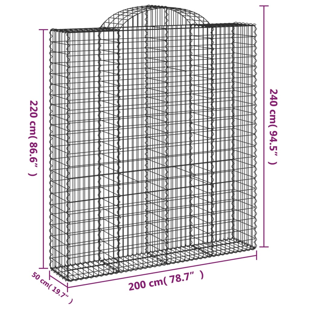 Coșuri gabion arcuite, 7 buc, 200x50x220/240cm, fier galvanizat