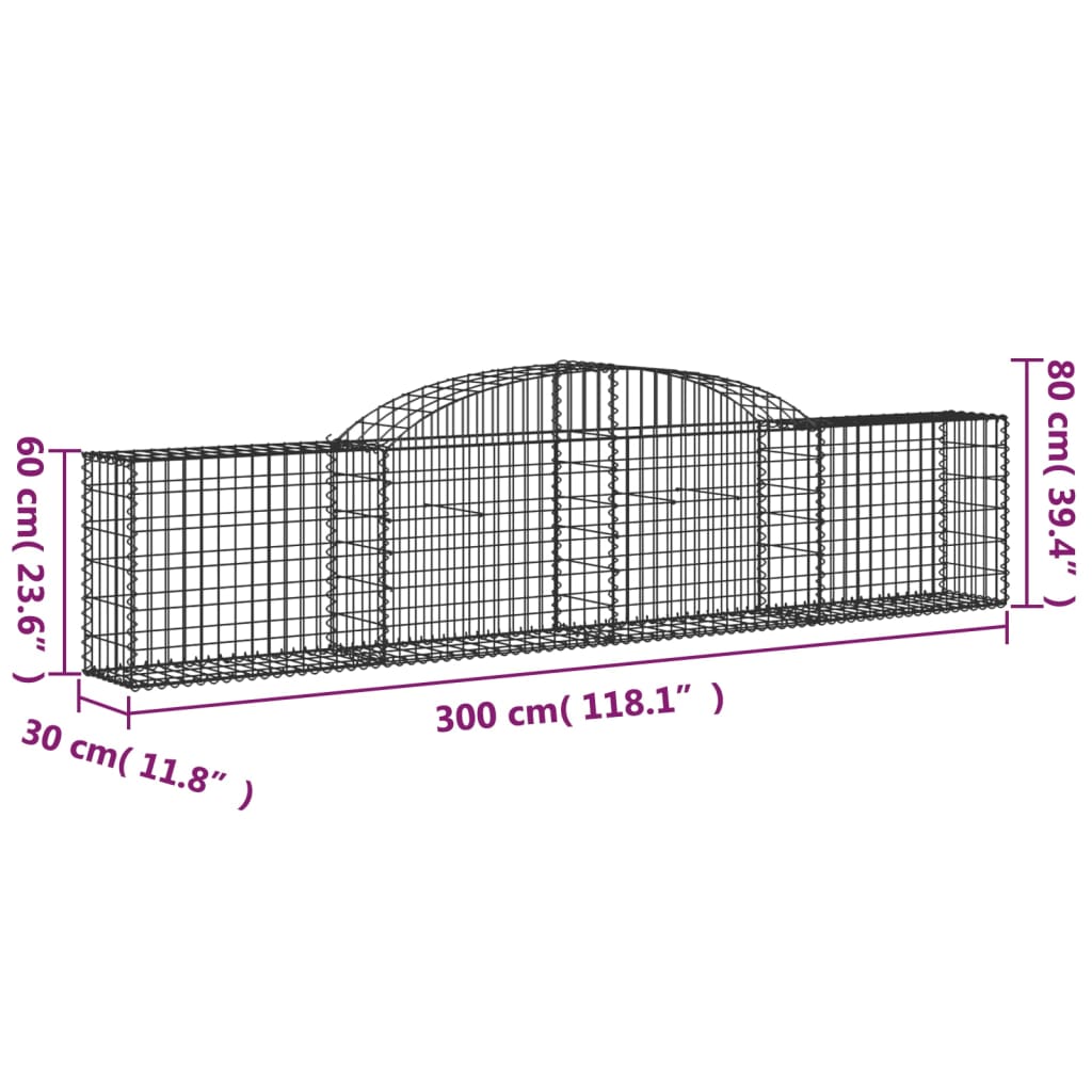 Coșuri gabion arcuite, 30 buc., 300x30x60/80cm, fier galvanizat