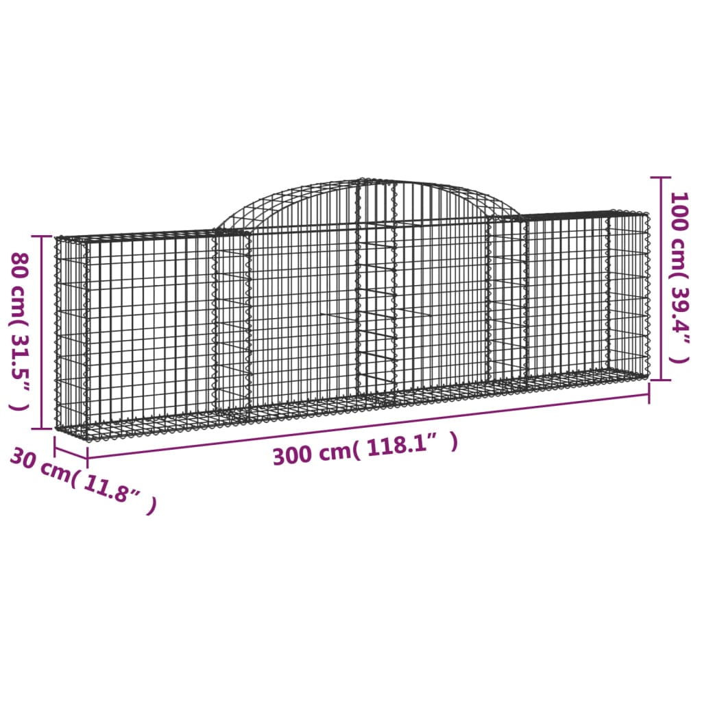 Coșuri gabion arcuite 25 buc, 300x30x80/100 cm, fier galvanizat