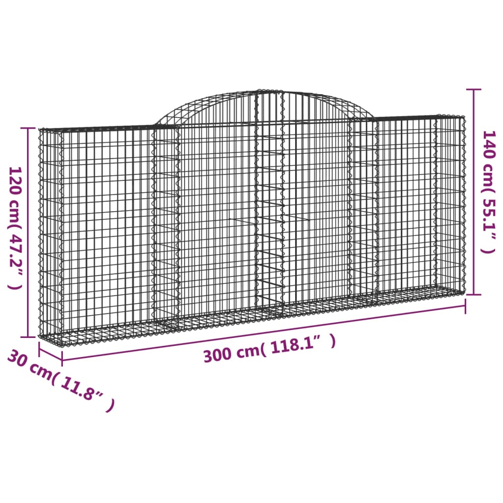 Coșuri gabion arcuite 25 buc, 300x30x120/140 cm fier galvanizat