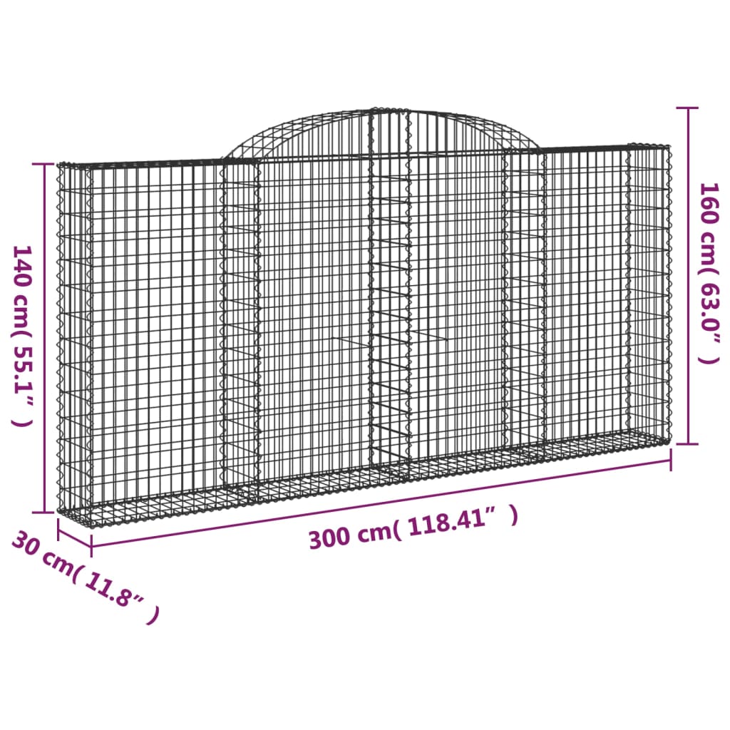 Coșuri gabion arcuite 17 buc. 300x30x140/160cm, fier galvanizat