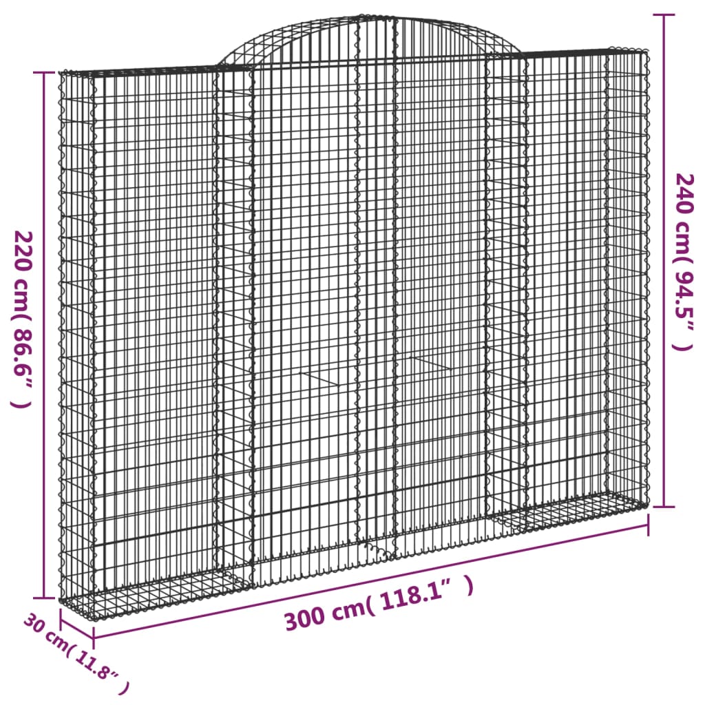 Coșuri gabion arcuite 3 buc. 300x30x220/240 cm fier galvanizat