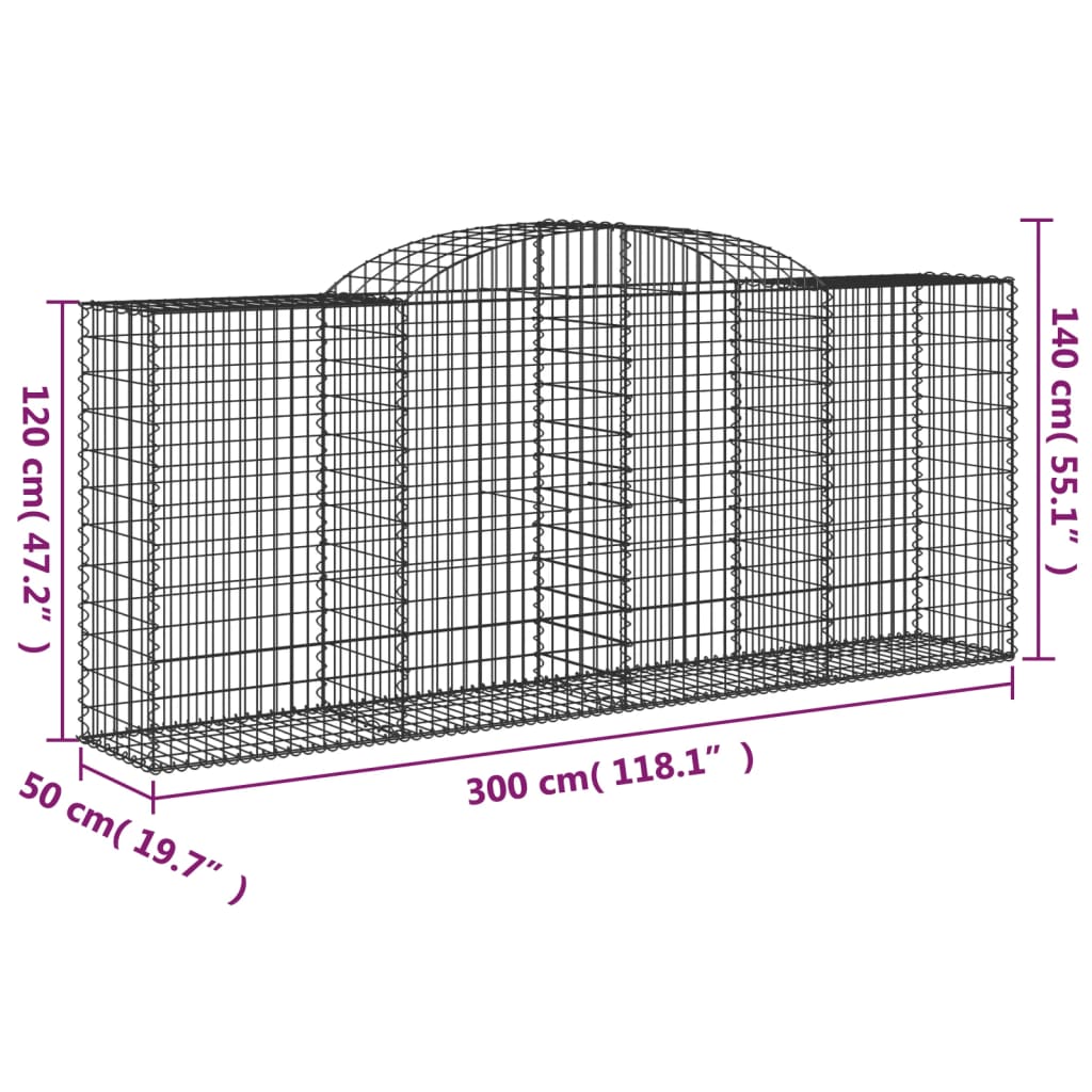 Coșuri gabion arcuite 7 buc. 300x50x120/140 cm, fier galvanizat