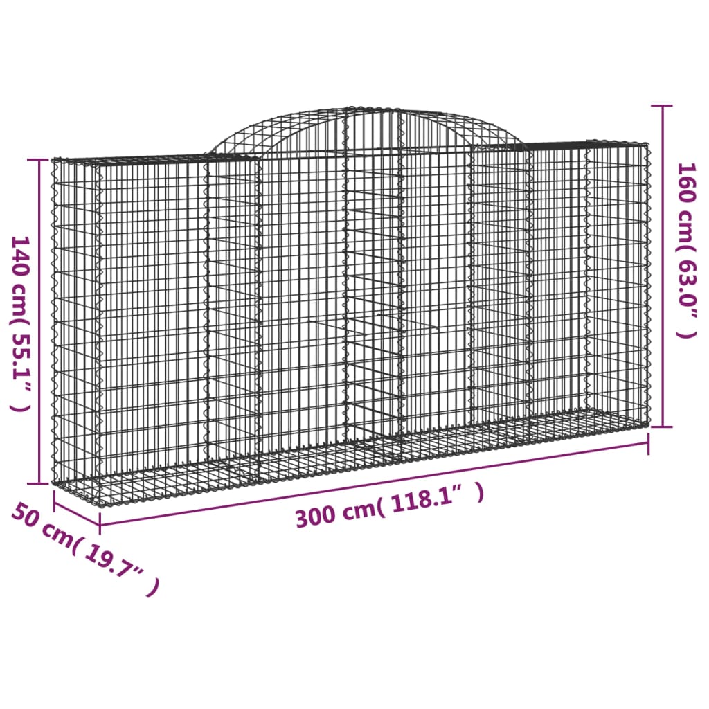 Coșuri gabion arcuite 2 buc. 300x50x140/160cm fier galvanizat