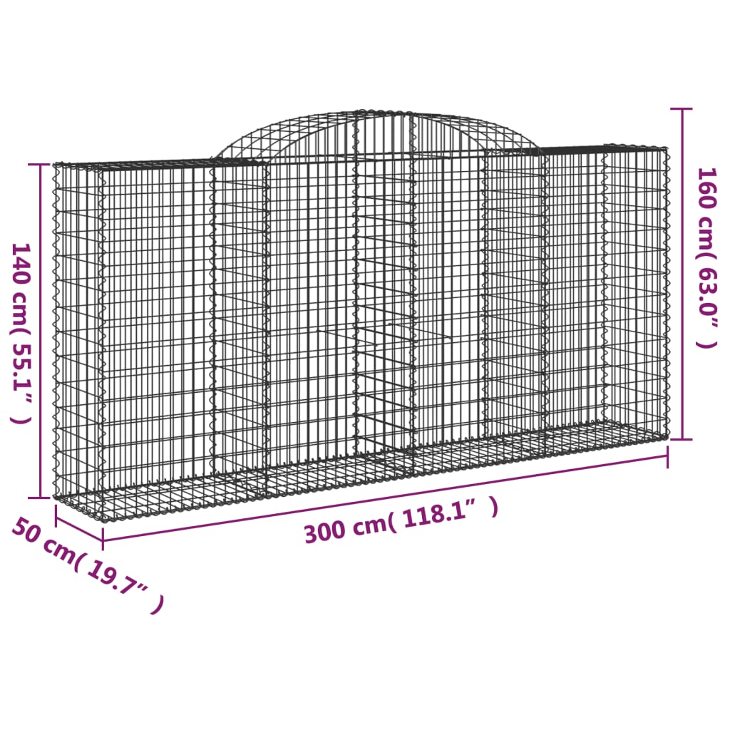 Coșuri gabion arcuite 7 buc, 300x50x140/160cm, fier galvanizat