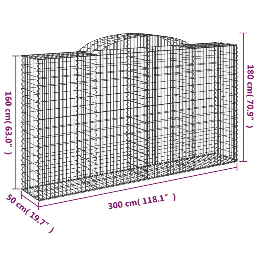 Coșuri gabion arcuite 3 buc, 300x50x160/180 cm, fier galvanizat