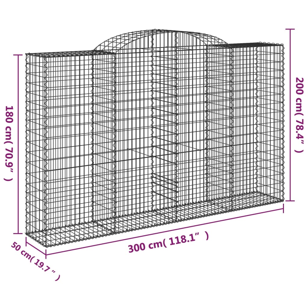 Coșuri gabion arcuite 4 buc, 300x50x180/200 cm, fier galvanizat