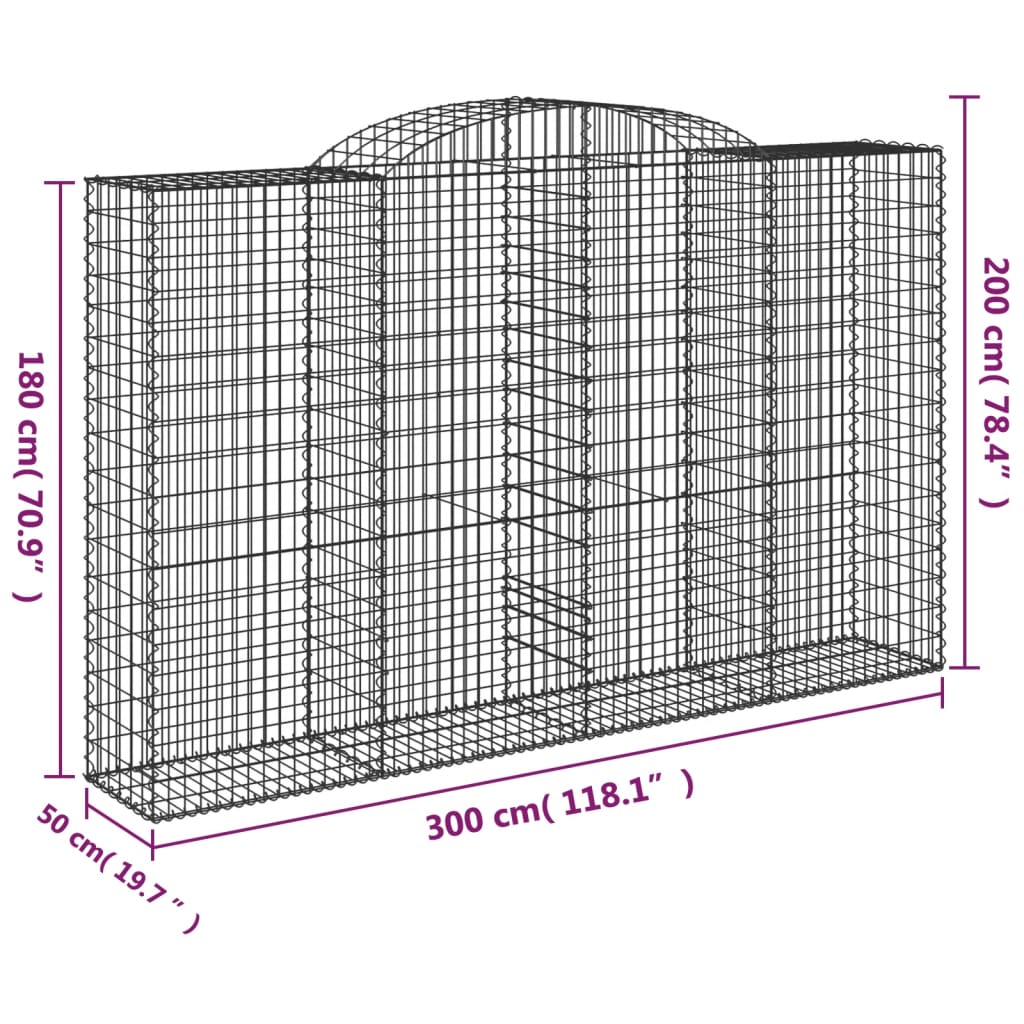 Coșuri gabion arcuite 13 buc, 300x50x180/200 cm fier galvanizat