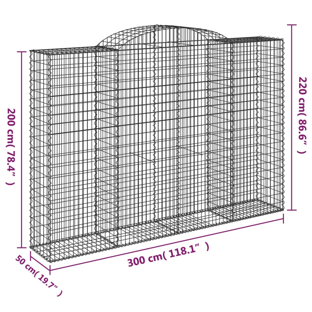 Coșuri gabion arcuite 4 buc. 300x50x200/220 cm, fier galvanizat