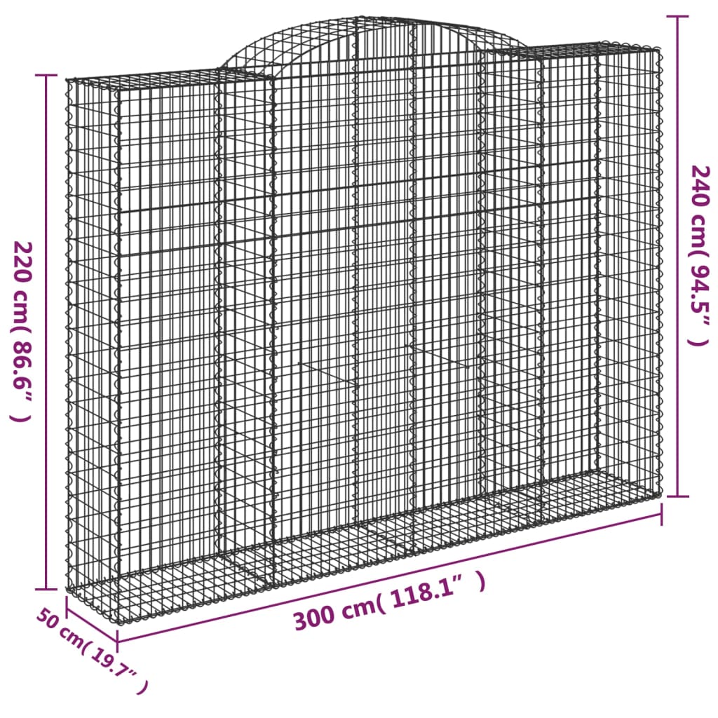 Coșuri gabion arcuite, 3 buc, 300x50x220/240cm, fier galvanizat