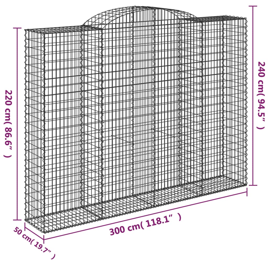 Coșuri gabion arcuite, 7 buc, 300x50x220/240cm, fier galvanizat