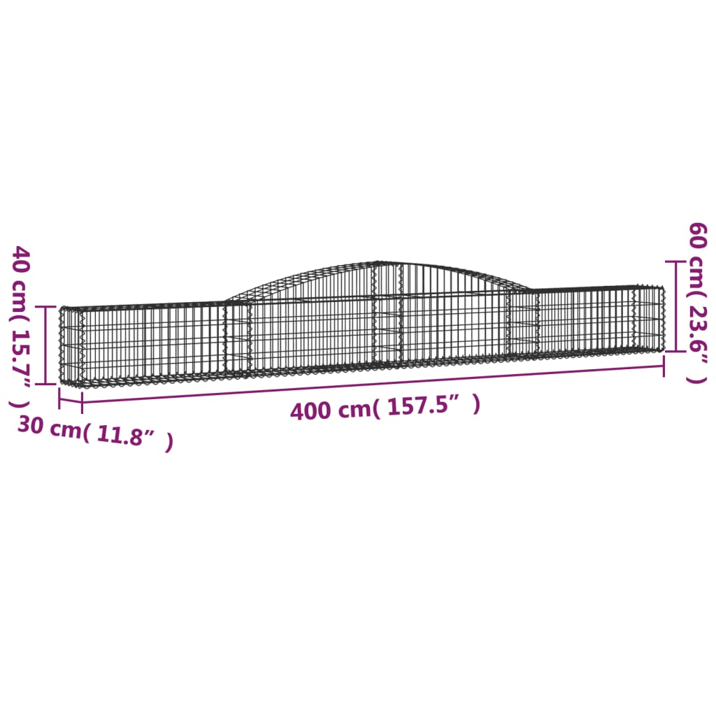 Coșuri gabion arcuite 4 buc, 400x30x40/60 cm, fier galvanizat