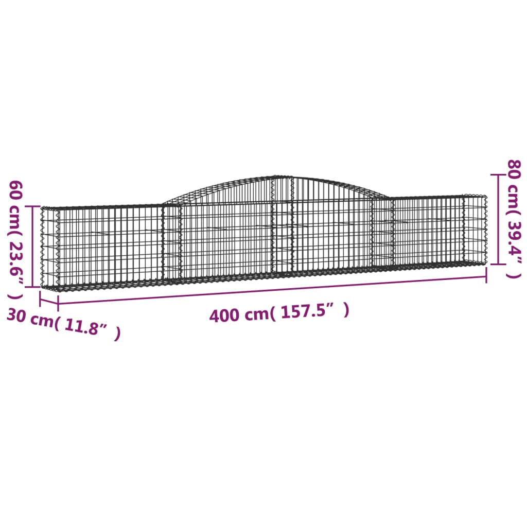 Coșuri gabion arcuite 10 buc, 400x30x60/80 cm, fier galvanizat