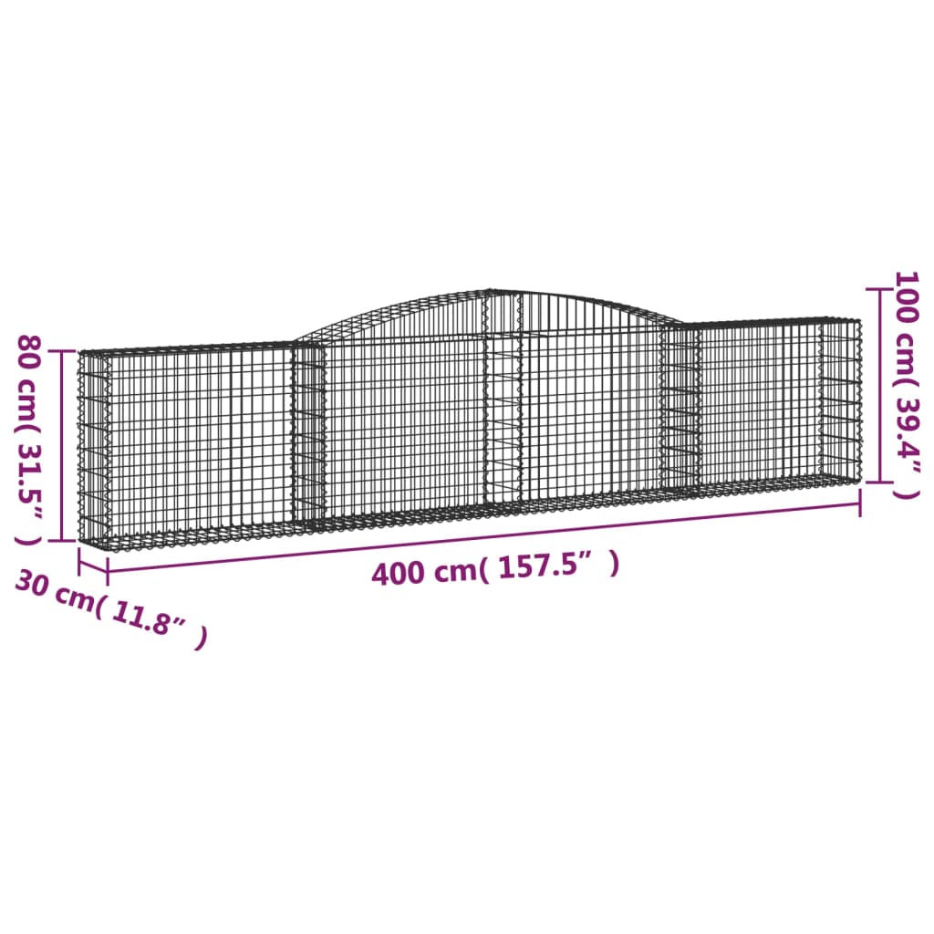 Coșuri gabion arcuite 2 buc, 400x30x80/100 cm, fier galvanizat