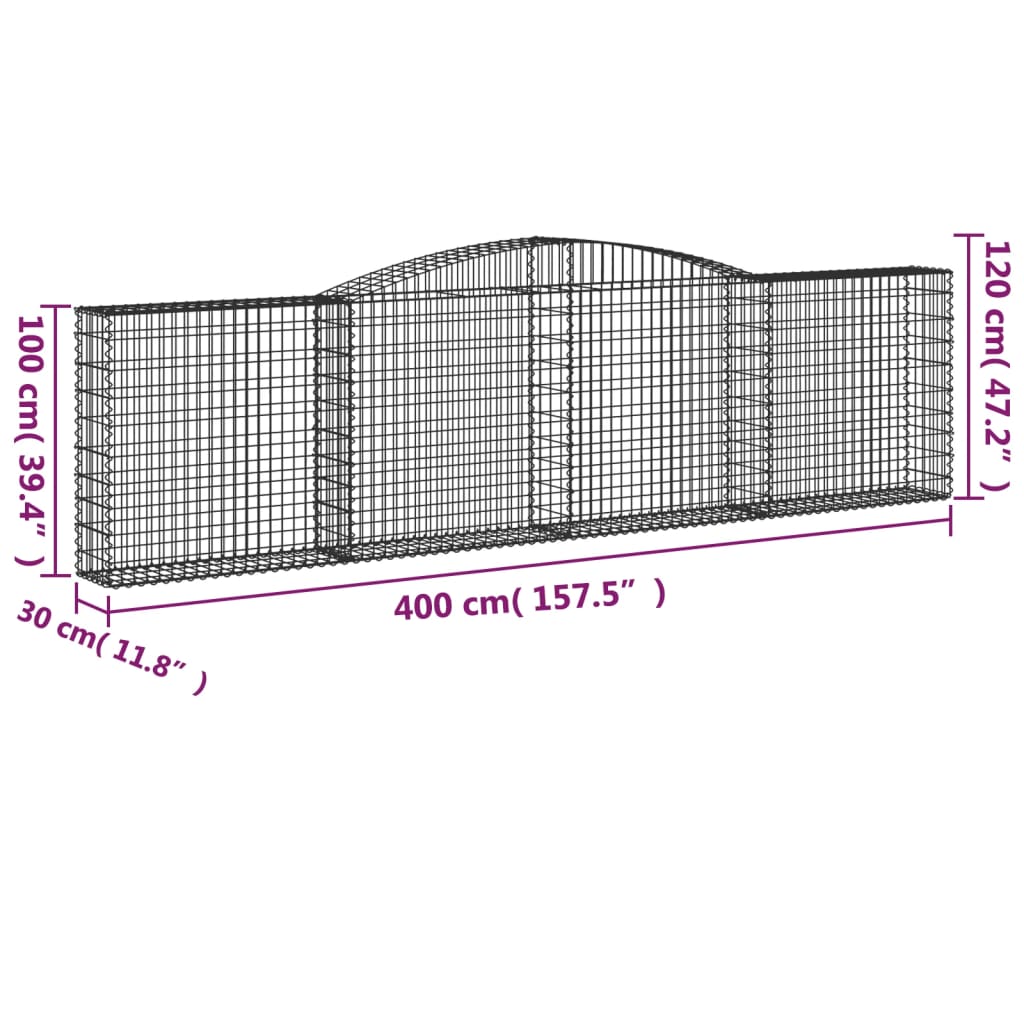 Coșuri gabion arcuite 2 buc, 400x30x100/120 cm fier galvanizat