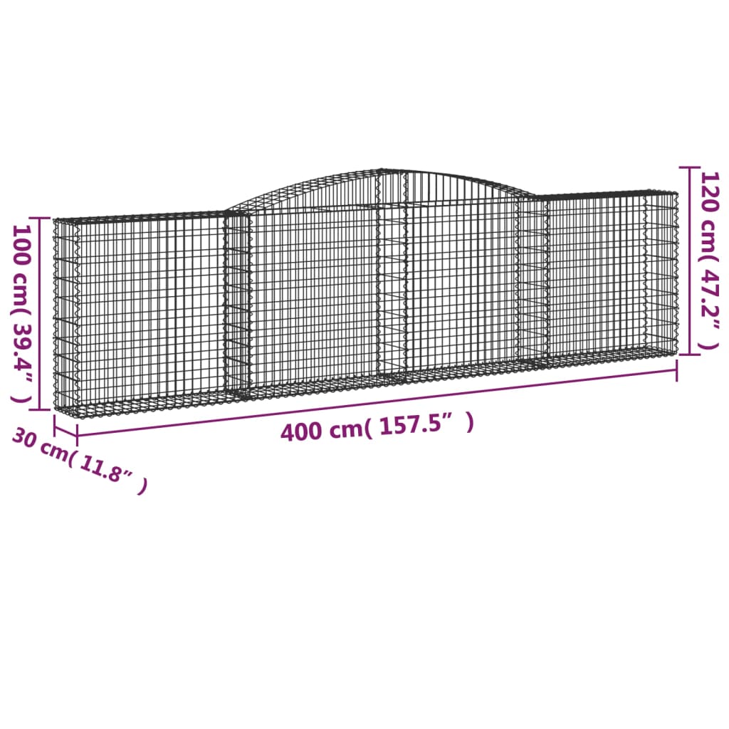 Coșuri gabion arcuite 9 buc, 400x30x100/120 cm fier galvanizat