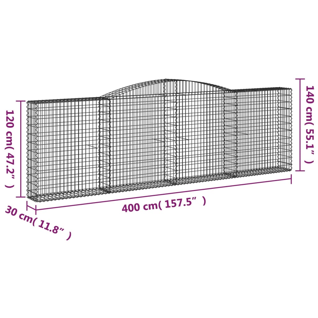 Coșuri gabion arcuite 5 buc. 400x30x120/140cm fier galvanizat