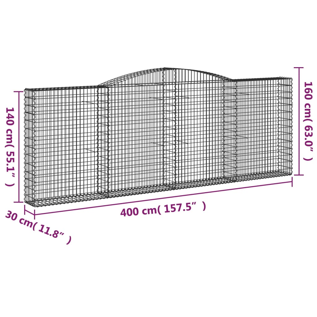 Coșuri gabion arcuite 6 buc, 400x30x140/160 cm, fier galvanizat