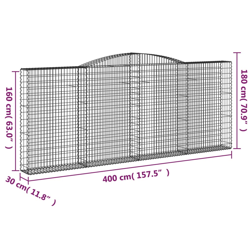 Coșuri gabion arcuite 4 buc. 400x30x160/180 cm fier galvanizat