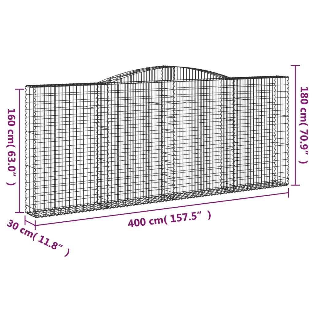 Coșuri gabion arcuite 9 buc. 400x30x160/180 cm fier galvanizat