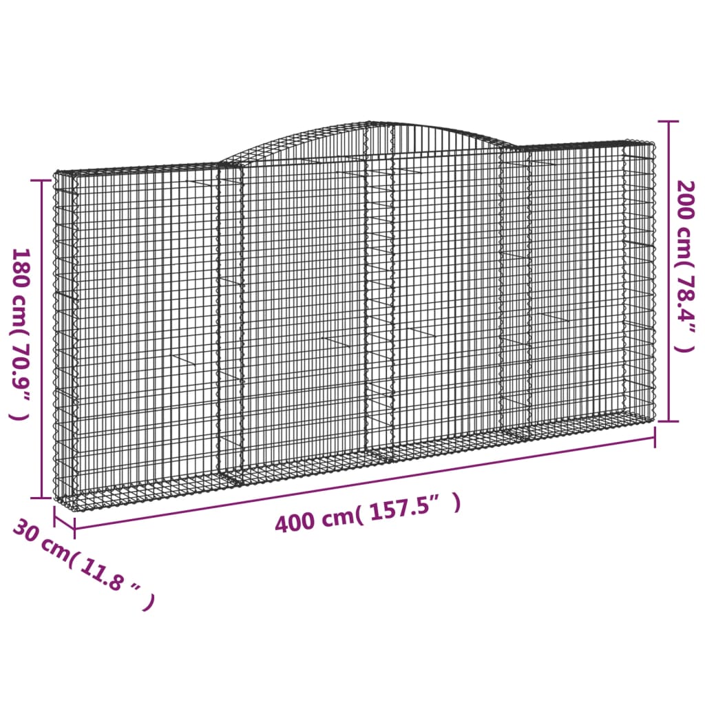 Coșuri gabion arcuite 3 buc, 400x30x180/200 cm, fier galvanizat