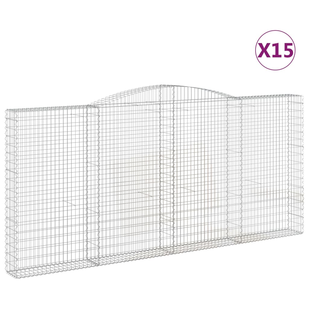 Coșuri gabion arcuite 15 buc, 400x30x180/200cm, fier galvanizat