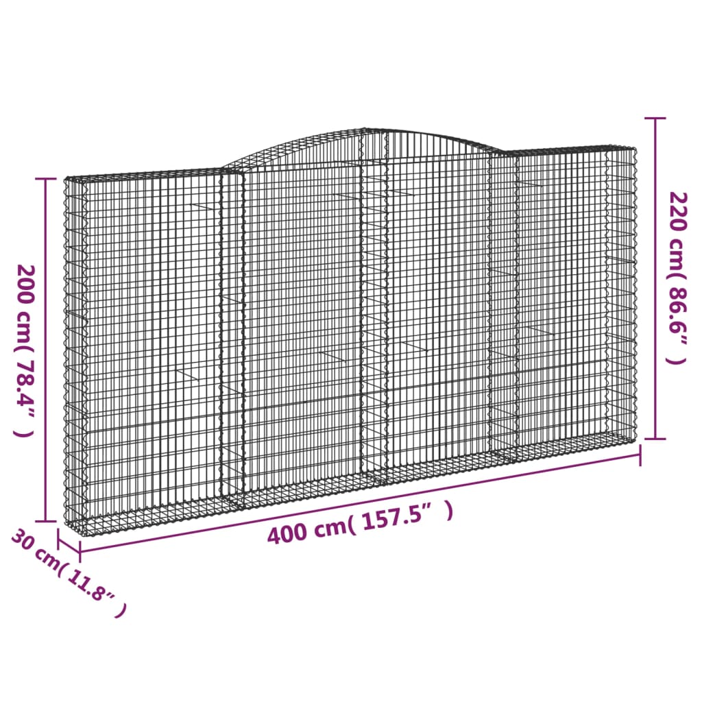 Coșuri gabion arcuite 3 buc. 400x30x200/220 cm fier galvanizat