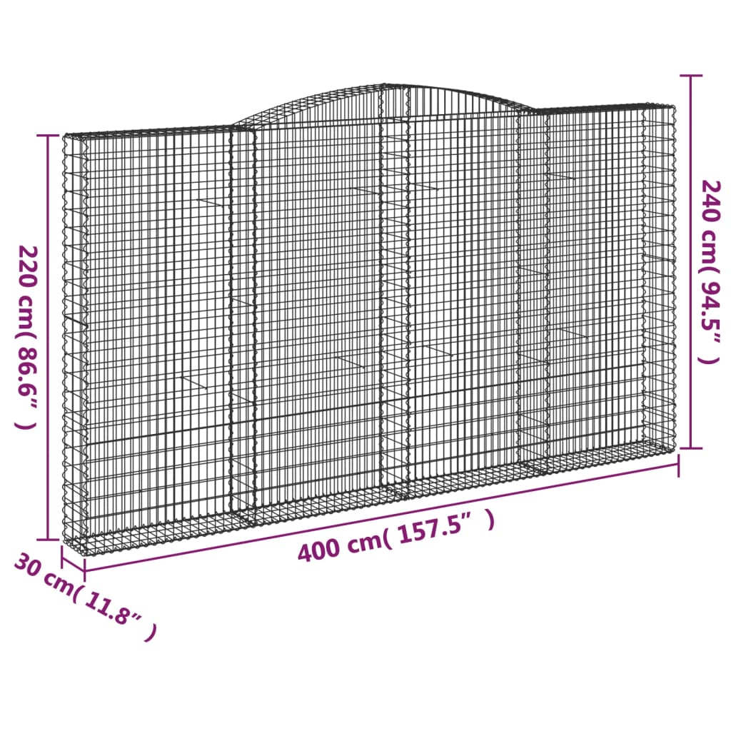 Coșuri gabion arcuite, 3 buc, 400x30x220/240cm, fier galvanizat