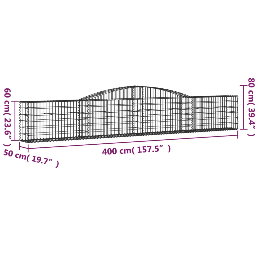 Coșuri gabion arcuite 2 buc, 400x50x60/80 cm, fier galvanizat