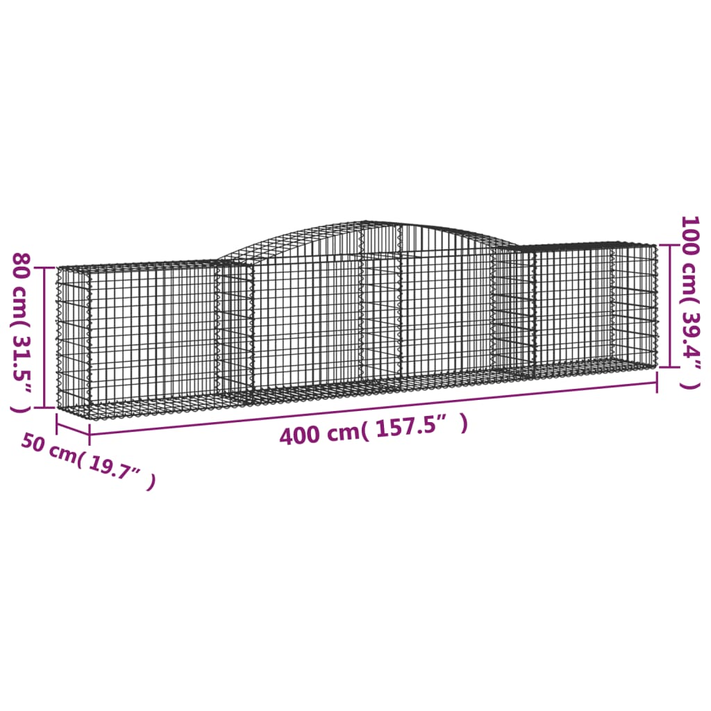 Coșuri gabion arcuite 2 buc, 400x50x80/100 cm, fier galvanizat