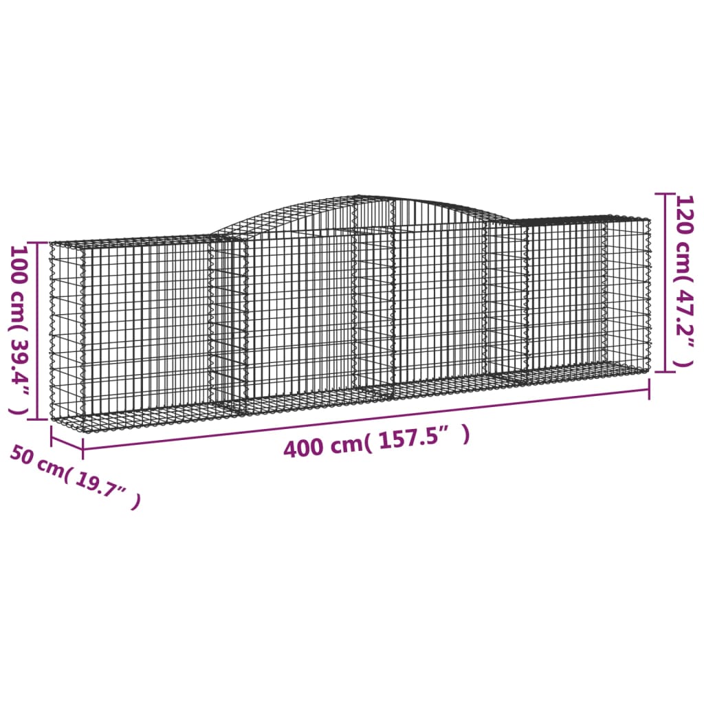 Coșuri gabion arcuite 3 buc, 400x50x100/120 cm fier galvanizat