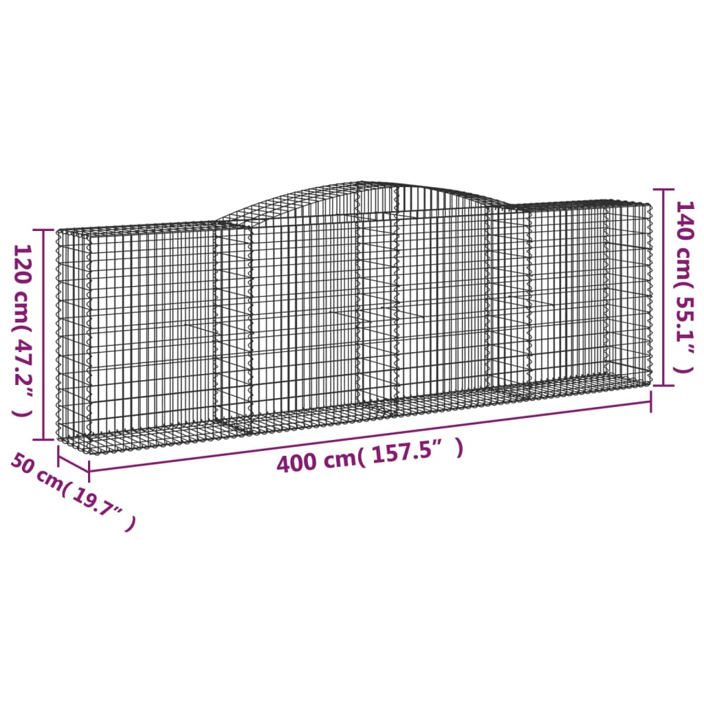 Coșuri gabion arcuite 2 buc, 400x50x120/140 cm, fier galvanizat