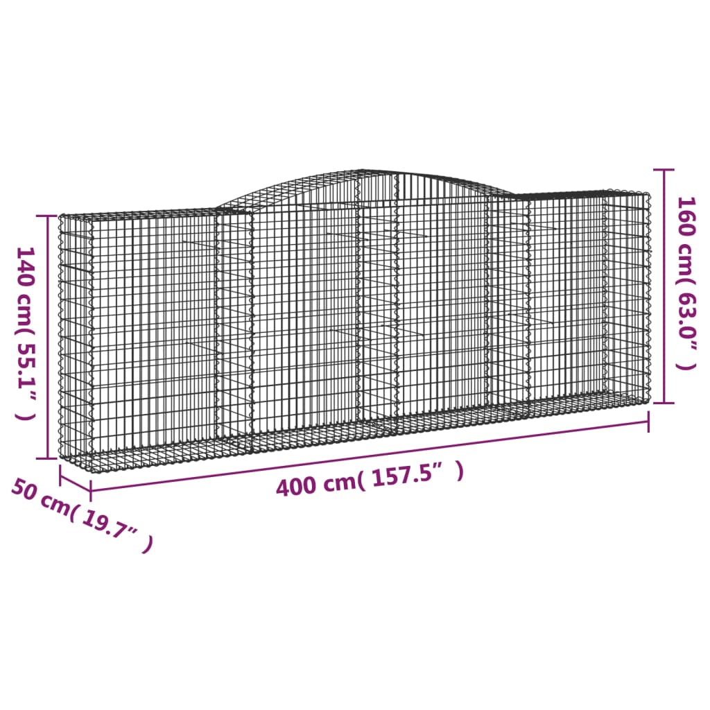 Coșuri gabion arcuite 4 buc, 400x50x140/160 cm, fier galvanizat