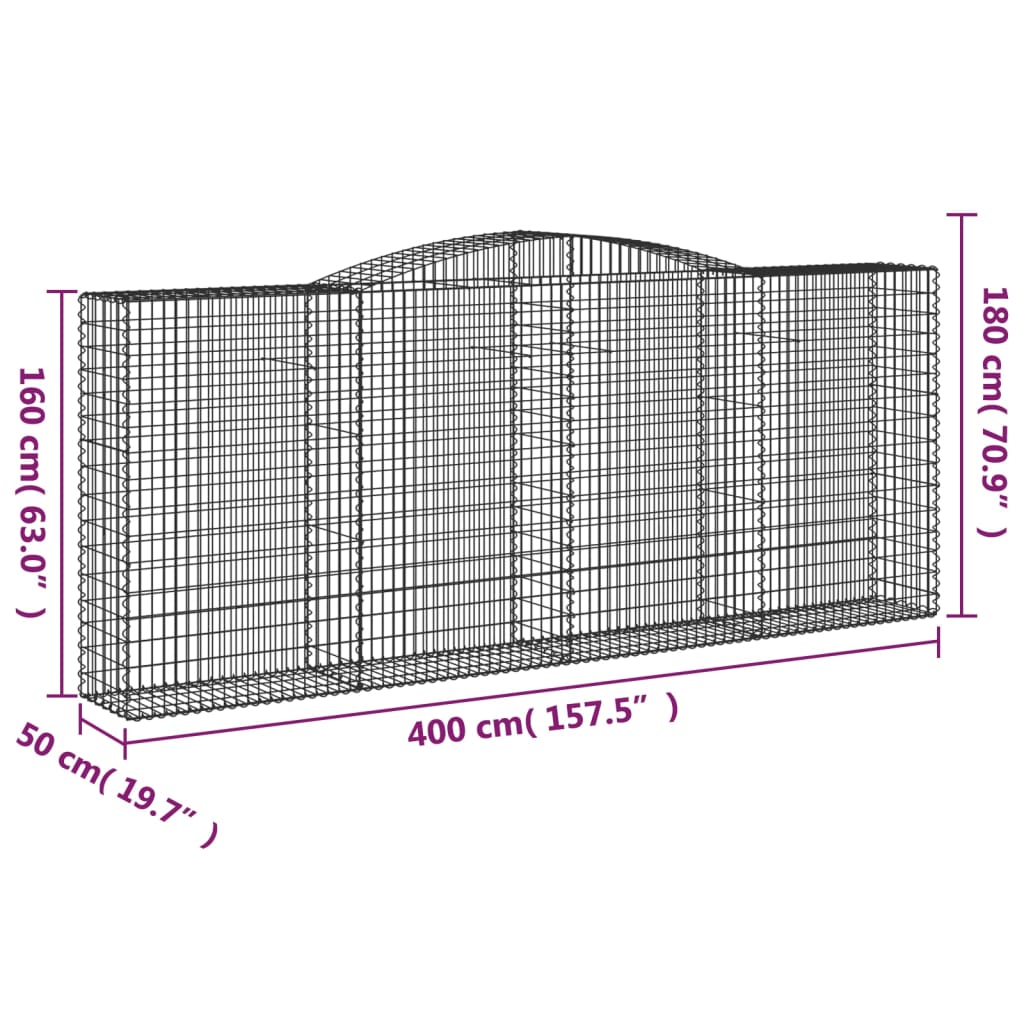 Coș gabion arcuit, 10 buc, 400x50x160/180 cm, fier galvanizat