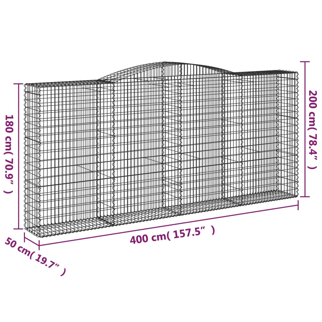 Coșuri gabion arcuite 2 buc, 400x50x180/200 cm, fier galvanizat