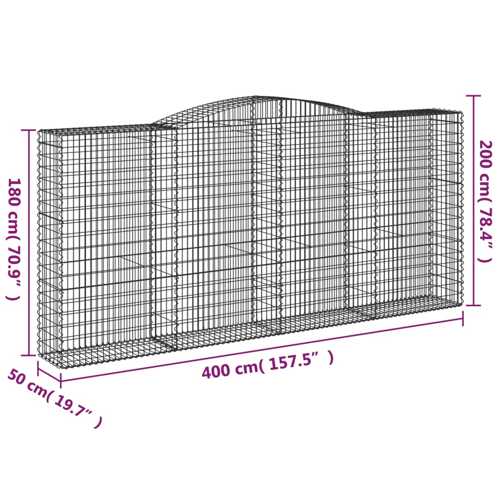 Coșuri gabion arcuite 4 buc, 400x50x180/200 cm, fier galvanizat