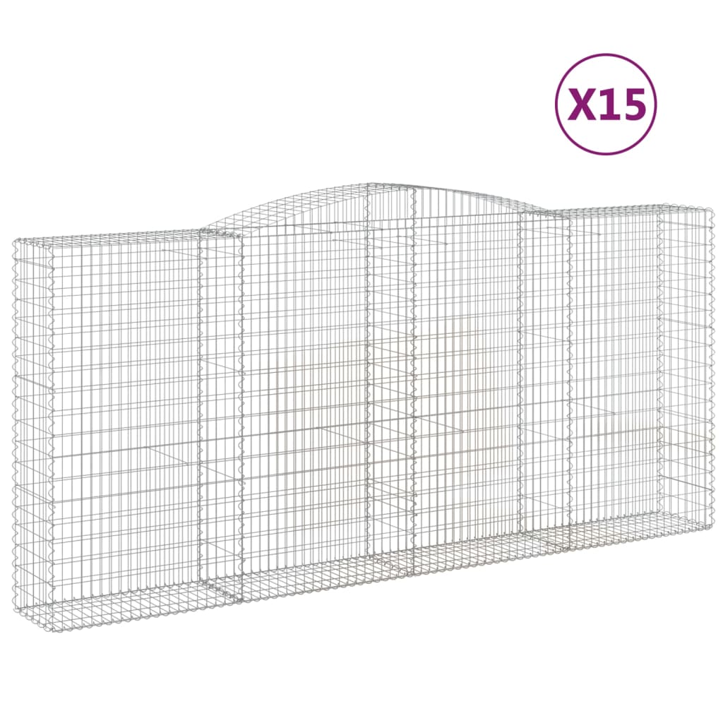 Coșuri gabion arcuite 15 buc, 400x50x180/200cm, fier galvanizat