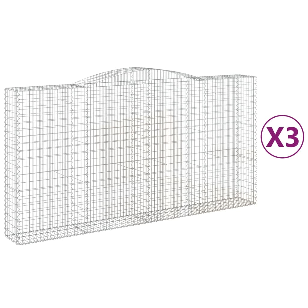 Coșuri gabion arcuite, 3 buc 400x50x200/220 cm, fier galvanizat