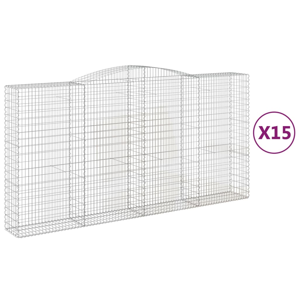 Coșuri gabion arcuite, 15 buc 400x50x200/220cm, fier galvanizat