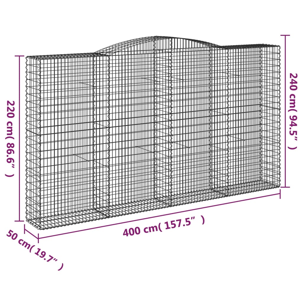 Coșuri gabion arcuite, 3 buc, 400x50x220/240cm, fier galvanizat