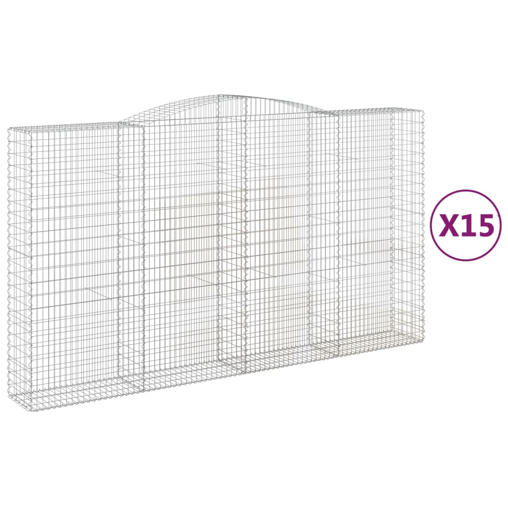 Coșuri gabion arcuite, 15 buc 400x50x220/240cm, fier galvanizat