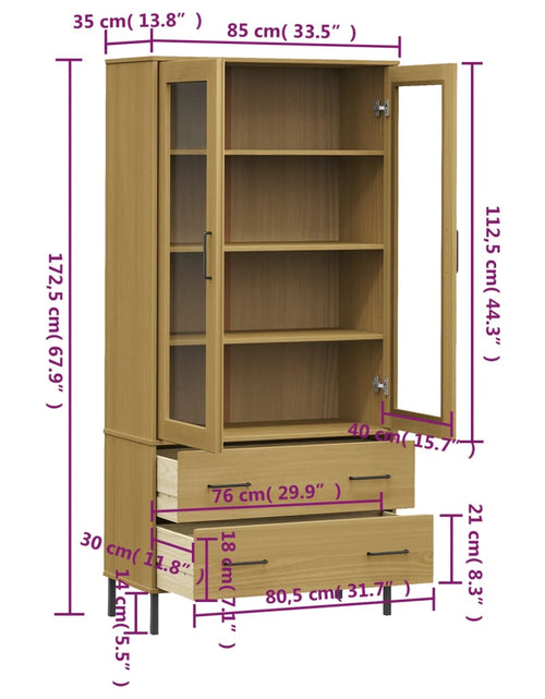 Загрузите изображение в средство просмотра галереи, Bibliotecă cu picioare metalice OSLO, maro, 85x35x172,5 cm lemn
