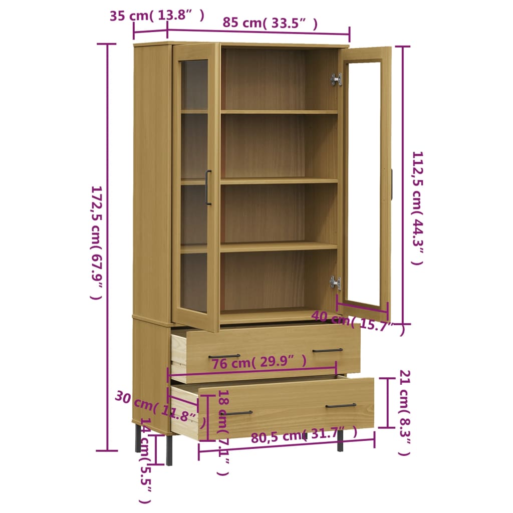 Bibliotecă cu picioare metalice OSLO, maro, 85x35x172,5 cm lemn