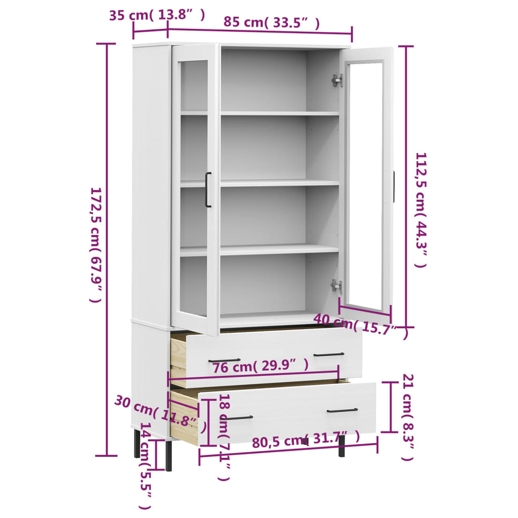 Bibliotecă cu picioare metalice OSLO, alb, 85x35x172,5 cm lemn