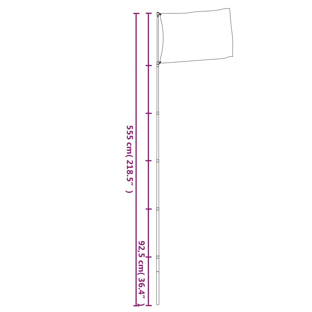 Stâlp de steag telescopic, argintiu, 5,55 m, aluminiu