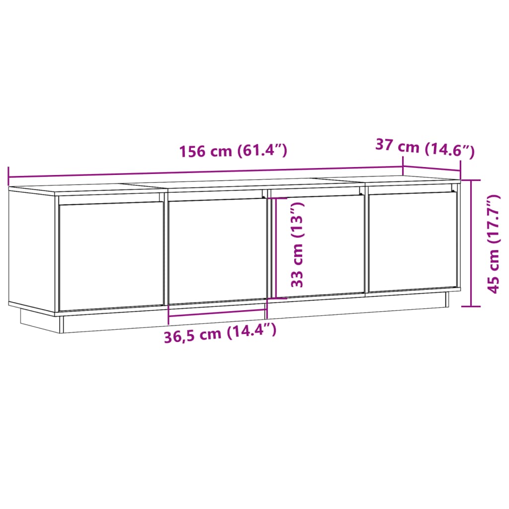 Comodă TV, alb, 156x37x45 cm, lemn masiv de pin